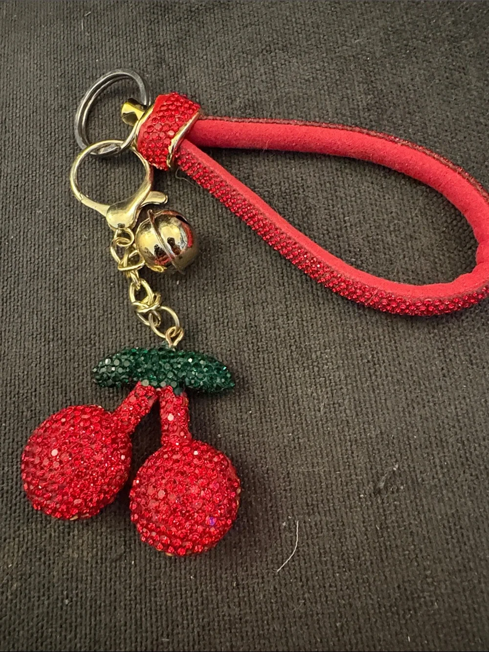 Crystal Cherry Keychain Wristlet - Red